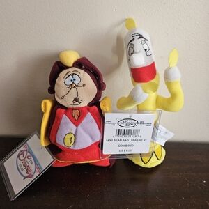 NWT Beauty And The Beast Cogsworth And Lumier Beanie Lot. 90s. Disney Store.